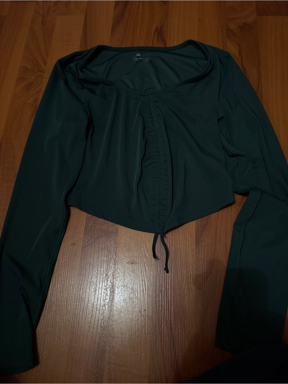 aerie Forest Green Long Sleeve Ruched Drawstring Crop Top